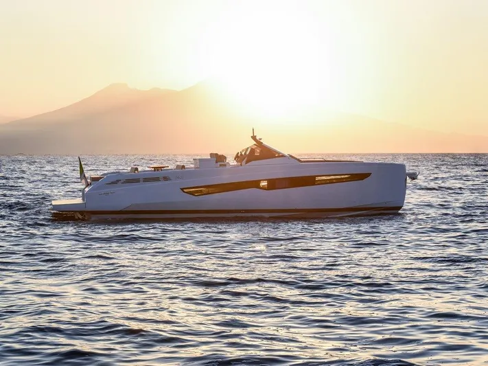 Fiart 43 Yacht Photos Pics 2025 Fiart 43 Seawalker yacht cruising at sunset on open water.