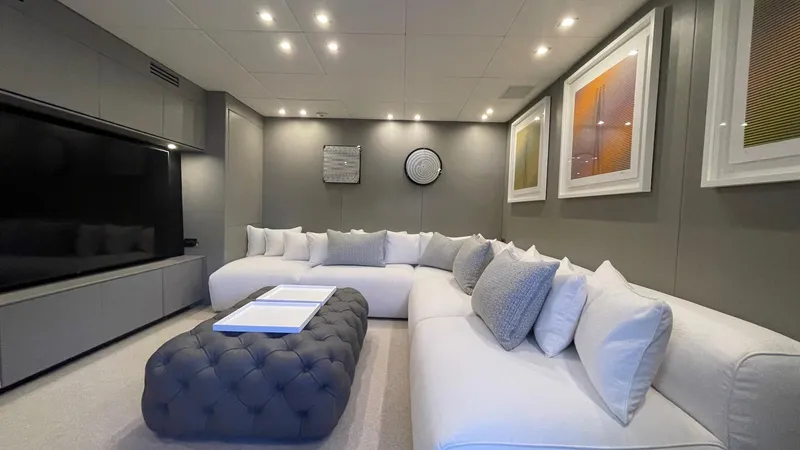 D'one Yacht Photos Pics Luxurious yacht interior with modern decor, plush seating, and elegant lighting, Leopard Yachts 2009.