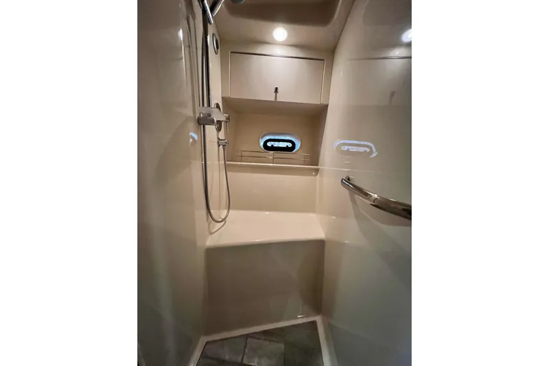Cabby 13 Yacht Photos Pics Shower area in 2013 Sea Ray 470 Sundancer yacht, featuring modern fixtures and storage.
