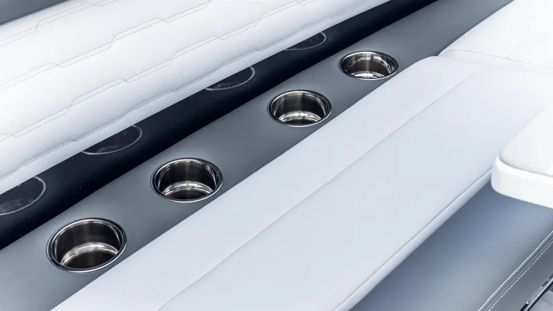  Yacht Photos Pics Luxury seating with cup holders in 2025 Cigarette 42 Auroris boat interior.