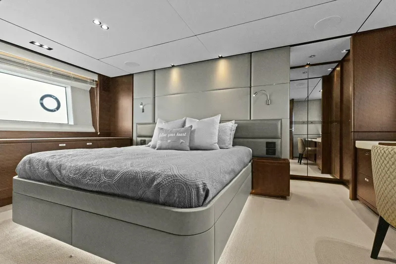 Amarula Sun Yacht Photos Pics Luxurious bedroom interior of 2018 Princess Y75 Motor Yacht with modern design.