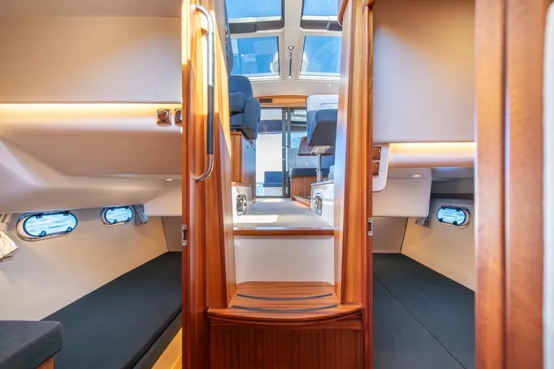 Treasure State Yacht Photos Pics Interior of 2022 Nimbus 405 Coup&eacute; yacht, featuring cozy cabins and modern design.