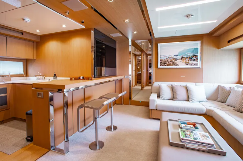 Lady Elkie Yacht Photos Pics Luxurious interior of a 2016 Riva 88' Florida yacht with modern furnishings.