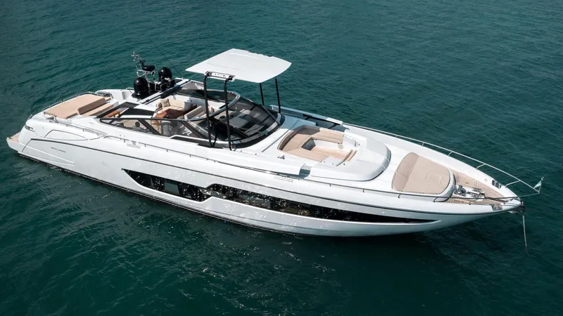 Lady Elkie Yacht Photos Pics Luxury 2016 Riva 88' Florida yacht cruising on open water.
