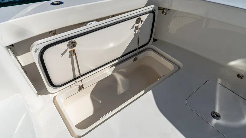  Yacht Photos Pics Open storage compartment on 2014 Viking 42 Open boat deck.