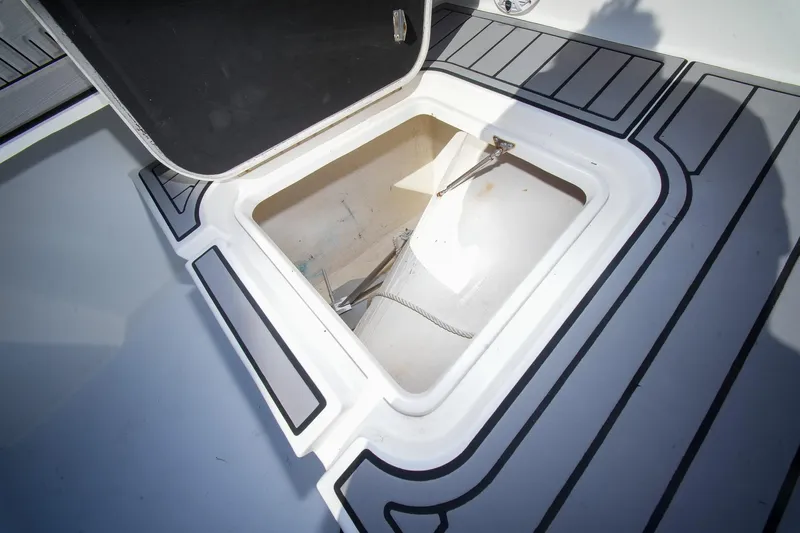  Yacht Photos Pics Open storage compartment on 2020 Tideline 365 Offshore boat deck.