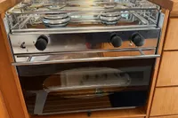 Stainless steel stove and oven in a Nimbus 345 Coupe, 2001 model.