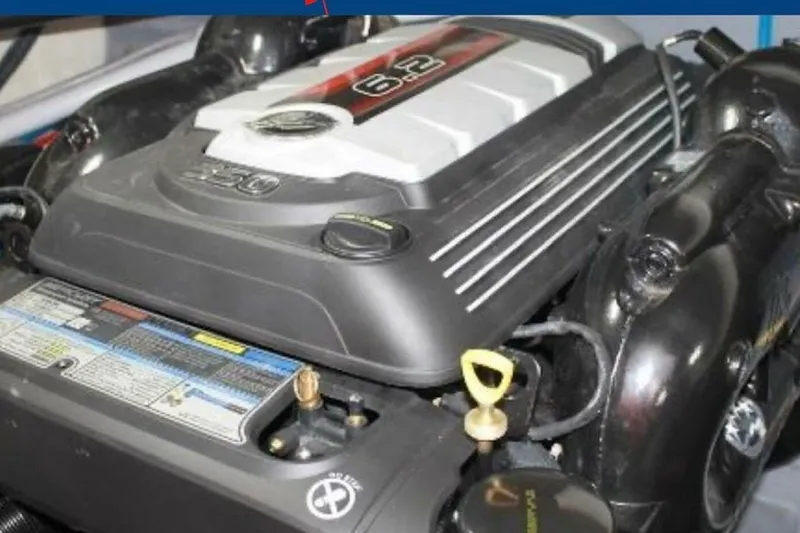  Yacht Photos Pics Engine of a 2017 Carver C37 with 6.2-liter capacity, detailed view.