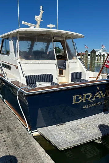 Bravo Yacht Photos Pics 2005 Sabre 42 Hardtop Express docked, rear view with "Bravo" name, Alexandria, VA.