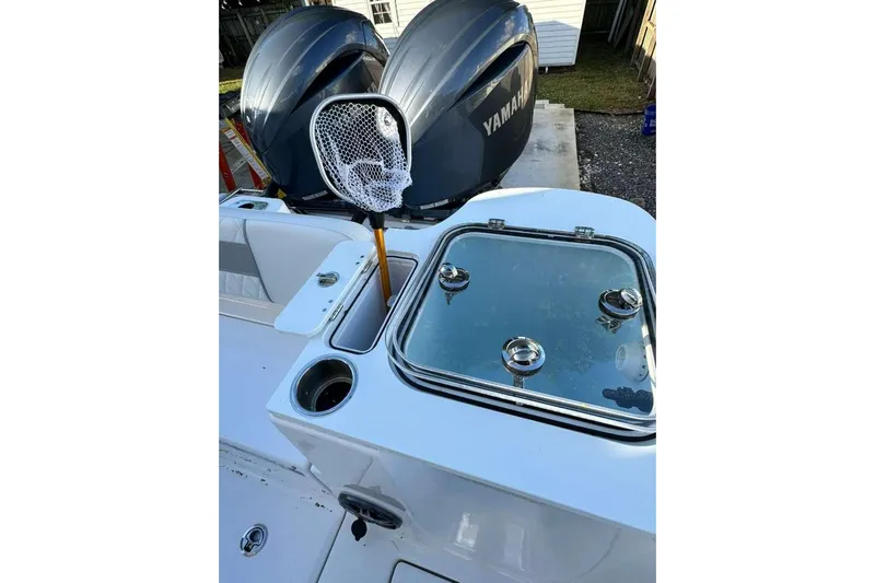  Yacht Photos Pics 2024 Sea Fox 268 Commander boat with Yamaha engines and fishing net.