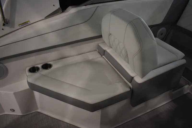  Yacht Photos Pics 2026 Regal 26 XO boat interior with cushioned seating and cup holders.