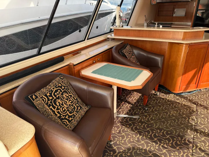  Yacht Photos Pics Interior of 2003 Meridian 490 Pilothouse with elegant seating and decorative pillows.