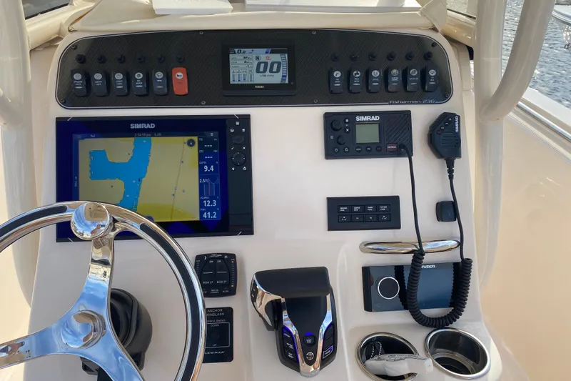 Yacht Photos Pics Control panel of 2025 Grady-White Fisherman 236 boat with navigation and communication systems.