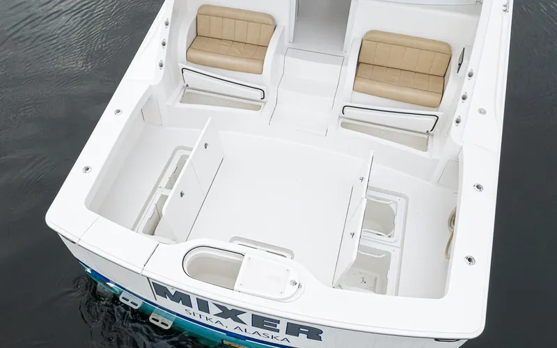 Mixer Yacht Photos Pics 2015 Viking 52 boat deck with seating, labeled MIXER from Sitka, Alaska.