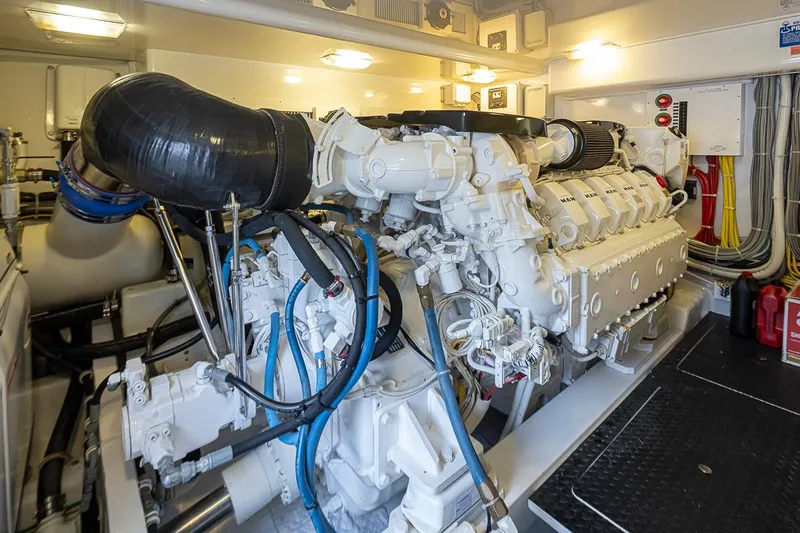 Mixer Yacht Photos Pics Engine room of a 2015 Viking 52 yacht with a powerful engine.