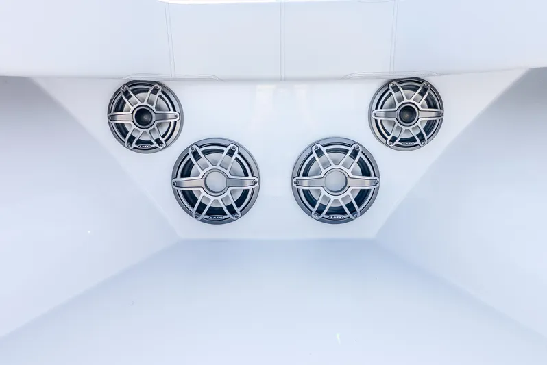 Yacht Photos Pics 2023 Contender 39ST boat speakers in a white interior setup.