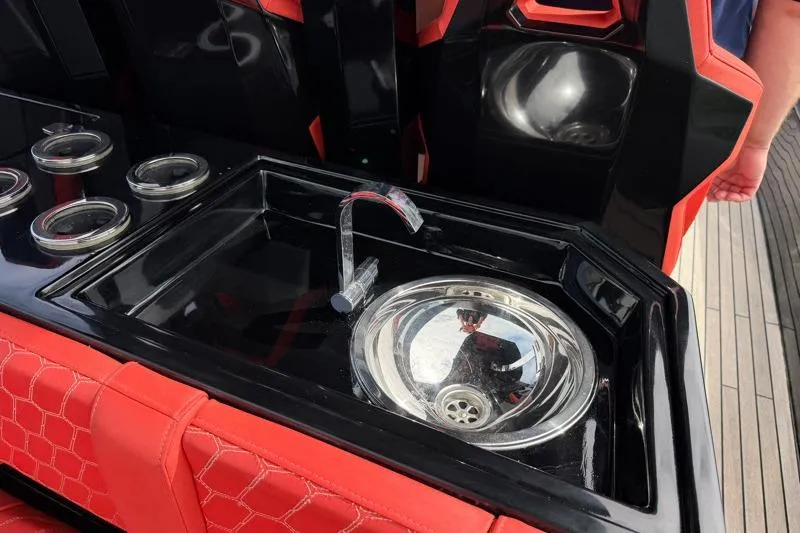  Yacht Photos Pics Luxury yacht sink with red and black design, Skipper-BSK 42NC, 2023 model.