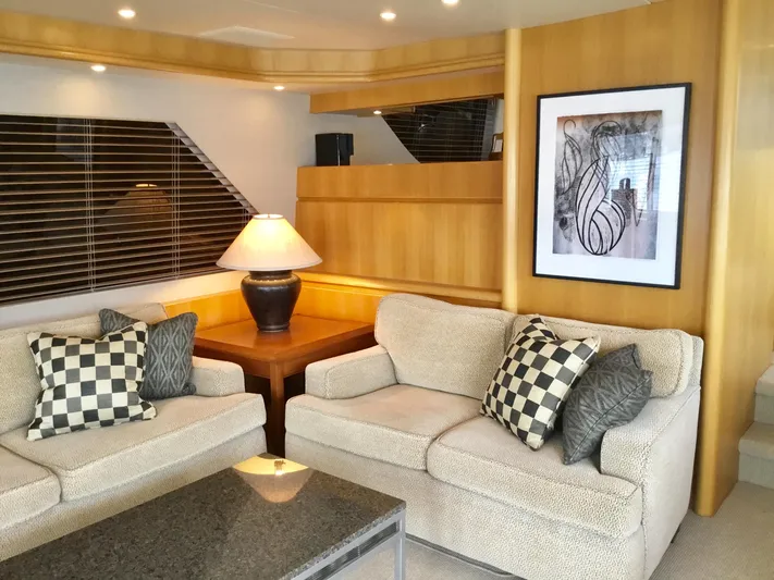 "southern Cross" Yacht Photos Pics Luxurious 1998 West Bay Sonship yacht interior with elegant seating and modern decor.