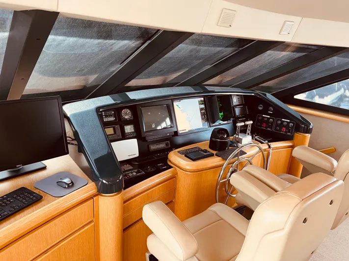 "southern Cross" Yacht Photos Pics 1998 West Bay Sonship yacht helm with modern navigation equipment and luxurious seating.