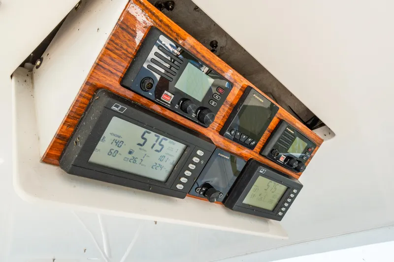 Second Generation Yacht Photos Pics Control panel of a 2006 Viking 68 Convertible yacht with navigation instruments.