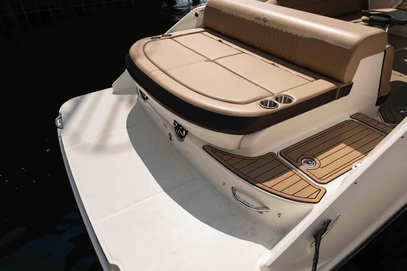  Yacht Photos Pics 2019 Sea Ray SLX 280 boat with tan seating and teak-style decking.