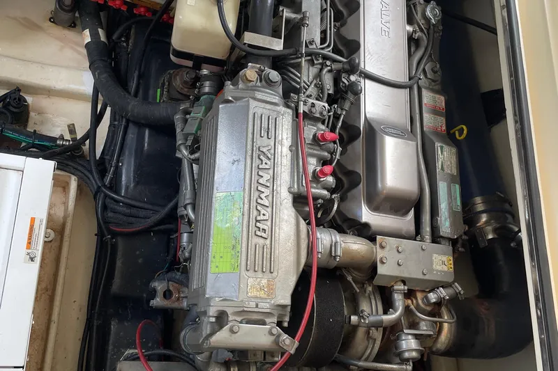  Yacht Photos Pics Engine compartment of 2006 Marlow 375 Prowler Classic with Yanmar engine.