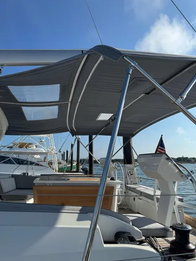 Archimedes Yacht Photos Pics Bimini and Extension Piece with Izenglass sail view windows