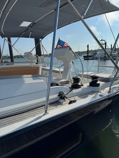 Archimedes Yacht Photos Pics Port side with Electric Halyard/ Mainsheet Winch and Electric Genoa Winch