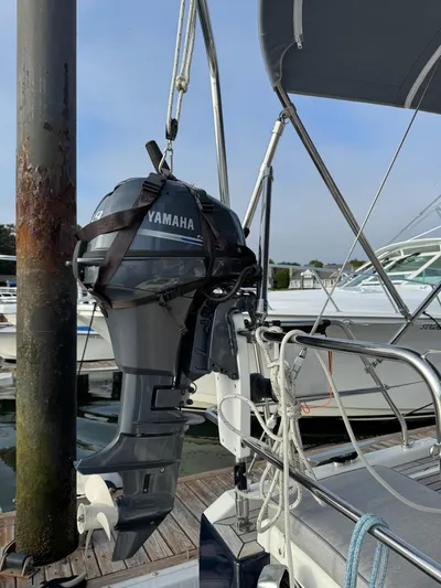 Archimedes Yacht Photos Pics 9HP Yamaha Outboard on Bracket with Lift