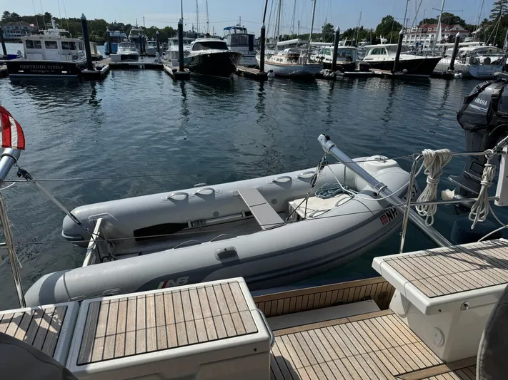Archimedes Yacht Photos Pics 11" AB Inflatable tender on the retractable davits