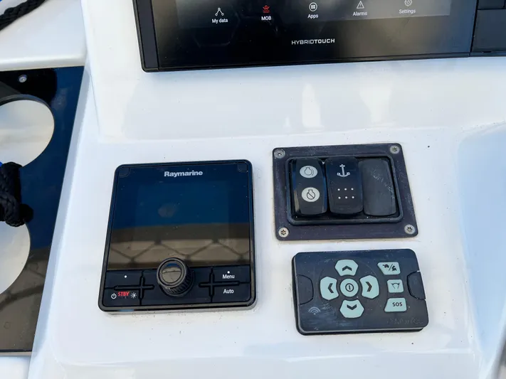  Yacht Photos Pics Control panel of a 2021 Beneteau Swift Trawler 35 with Raymarine display.
