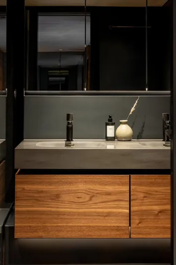  Yacht Photos Pics Modern bathroom vanity on Sunreef 60 Eco yacht, featuring wood accents and sleek design, 2024 model.