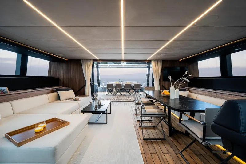  Yacht Photos Pics Luxurious interior of 2024 Sunreef 60 Eco yacht with modern furnishings and elegant lighting.