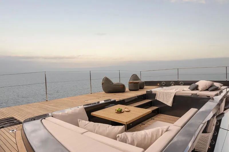  Yacht Photos Pics Luxurious Sunreef 60 Eco yacht deck with elegant seating, ocean view, 2024 model.