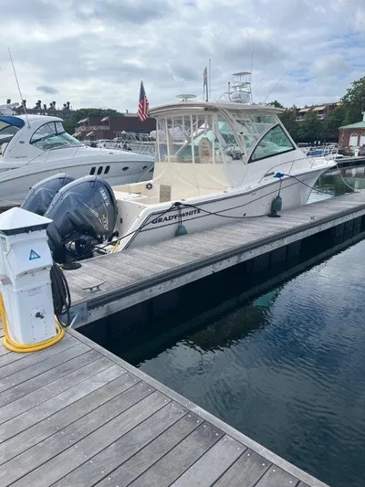  Yacht Photos Pics 2020 Grady-White Express 330 boat docked at marina with twin engines.