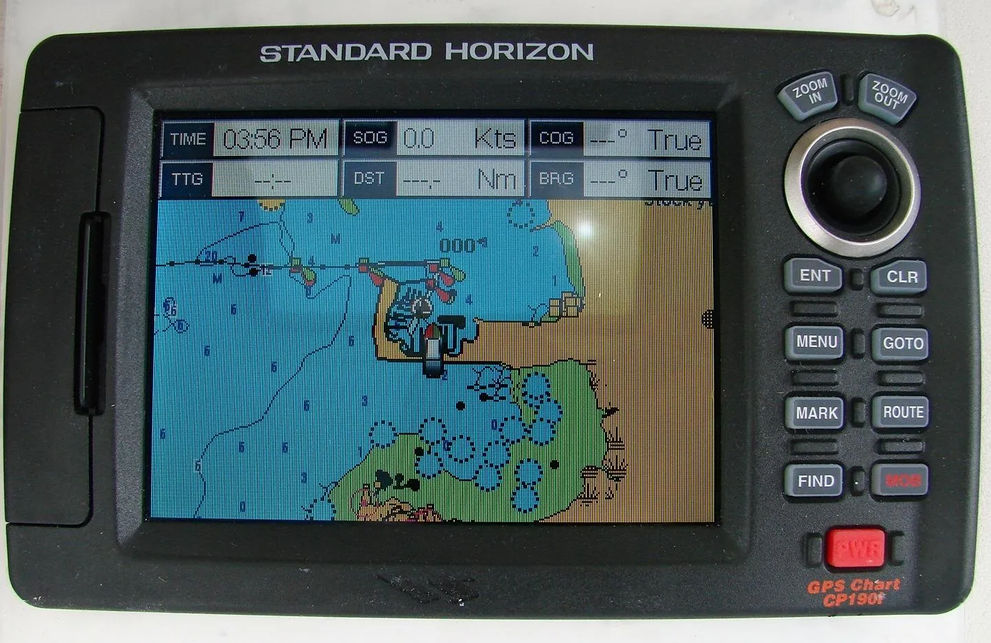 Standard Horizon GPS chart plotter on Mainship Pilot 34, year 2000.