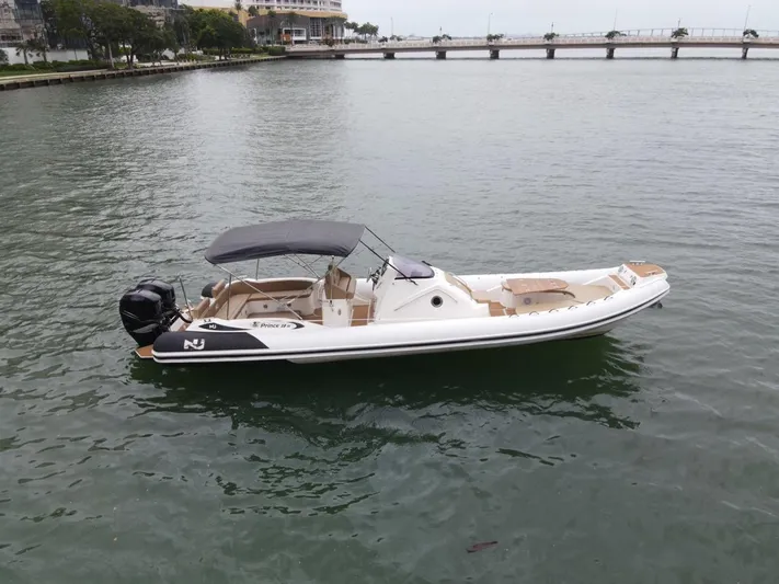 Hoko Yacht Photos Pics 2017 Nuova Jolly Princess boat on calm water near a bridge.