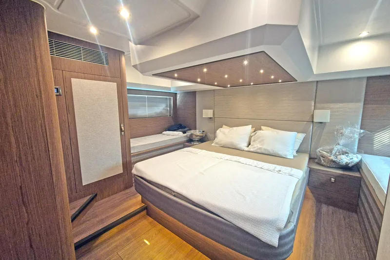  Yacht Photos Pics Luxurious bedroom interior of 2019 Beneteau Gran Turismo 50 Sportfly yacht.