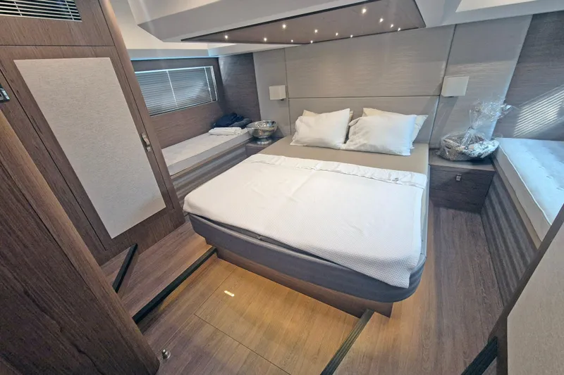  Yacht Photos Pics Luxurious bedroom interior of 2019 Beneteau Gran Turismo 50 Sportfly yacht.