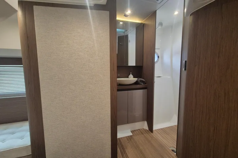  Yacht Photos Pics Luxurious bathroom interior of 2019 Beneteau Gran Turismo 50 Sportfly yacht.