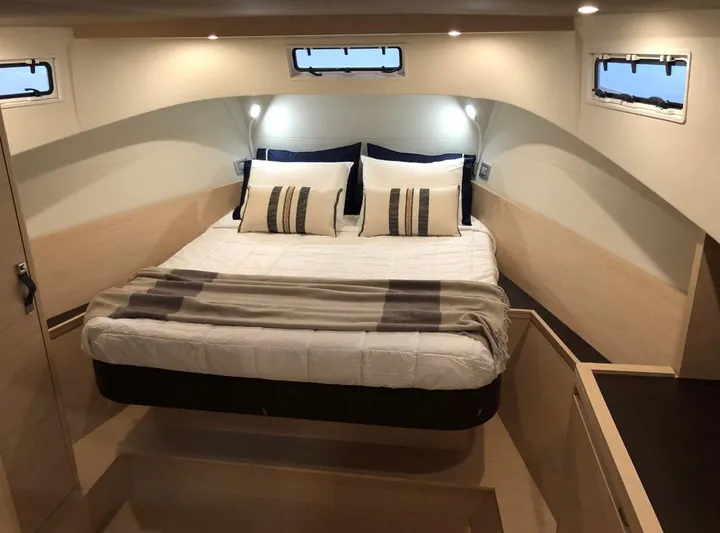  Yacht Photos Pics Luxurious cabin interior of 2023 Solaris Power 44 Open yacht.