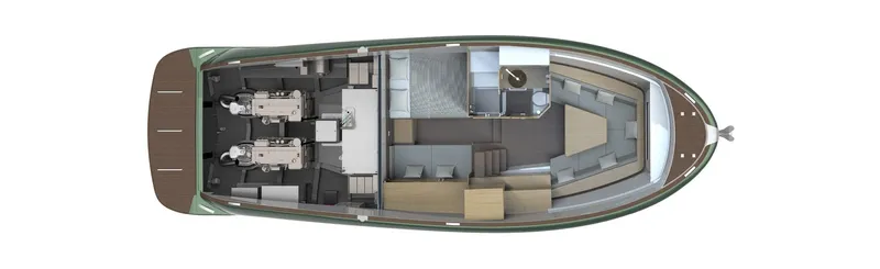  Yacht Photos Pics Top view of 2023 Solaris Power 44 Open yacht layout, showcasing interior design and engine placement.