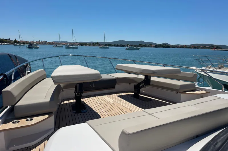  Yacht Photos Pics Luxurious 2025 Ferretti Yachts 670 with spacious deck and scenic ocean view.