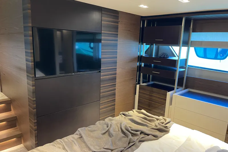  Yacht Photos Pics Luxurious interior of 2025 Ferretti Yachts 670 with modern design and elegant furnishings.