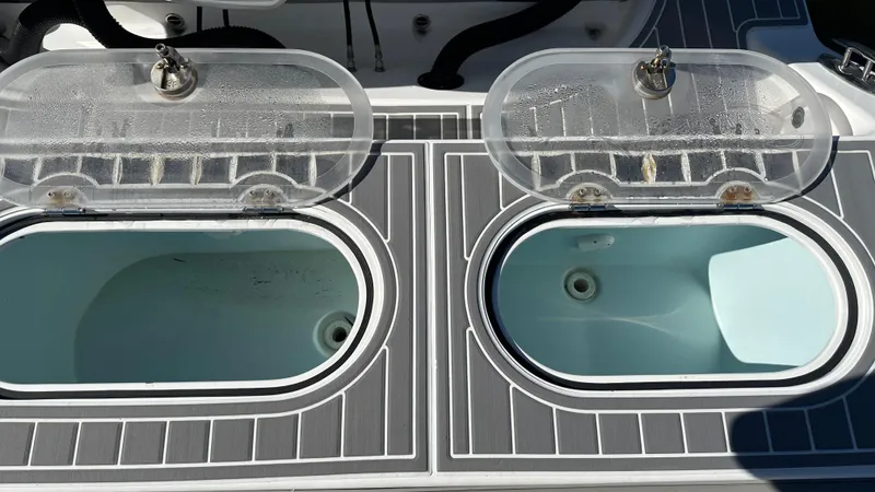  Yacht Photos Pics Livewell compartments on a 2021 Blackwater 36 SF boat deck.
