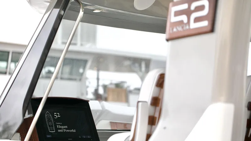 Lancia Aprea Yacht Photos Pics 2024 Lancia Aprea 52 interior with modern dashboard and elegant design.