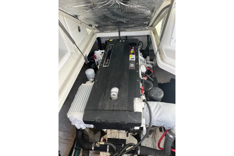 Sandpiper Yacht Photos Pics Engine compartment of a 2008 Back Cove 29 boat, showcasing detailed components.