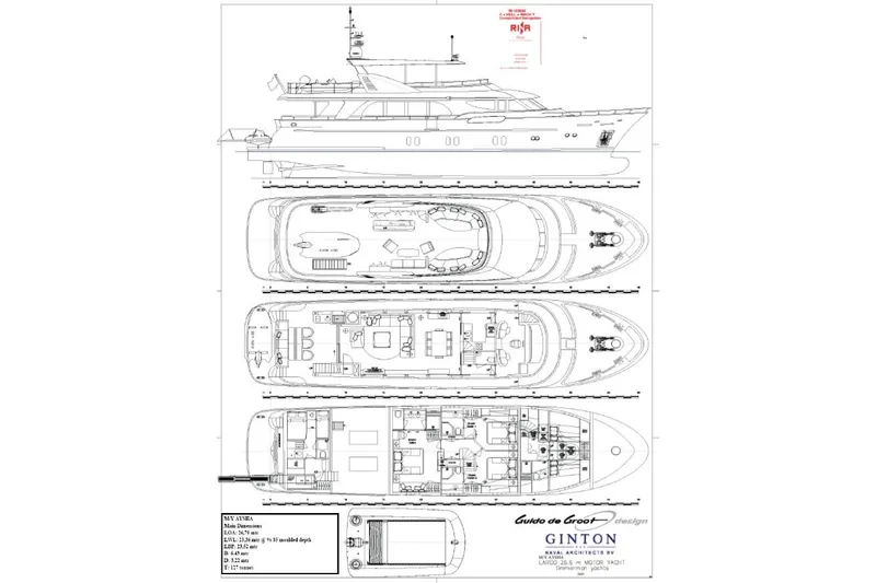 Aysha Yacht Photos Pics Blueprint of 2012 Timmerman 26 yacht, showcasing detailed deck layouts and design specifications.