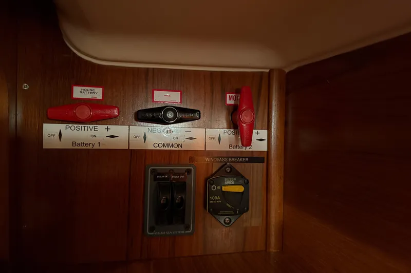 Summer Solace Yacht Photos Pics Battery switches and windlass breaker on 2000 Jeanneau Sun Odyssey 40 yacht.