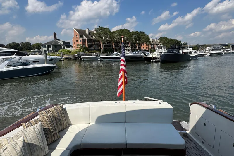  Yacht Photos Pics Vicem 50 Classic yacht, 2020 model, docked in a marina with scenic waterfront view.